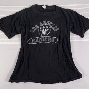 VTG 80s Los Angeles Raiders Black Tee Single Stitch Faded Small Football *READ